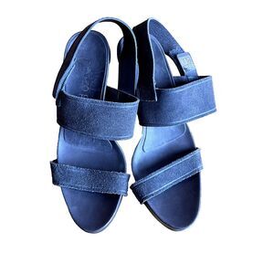 PEDRO GARCIA Gray Suede Sandal Slingback adjustable straps heel Platform Sz 39.5